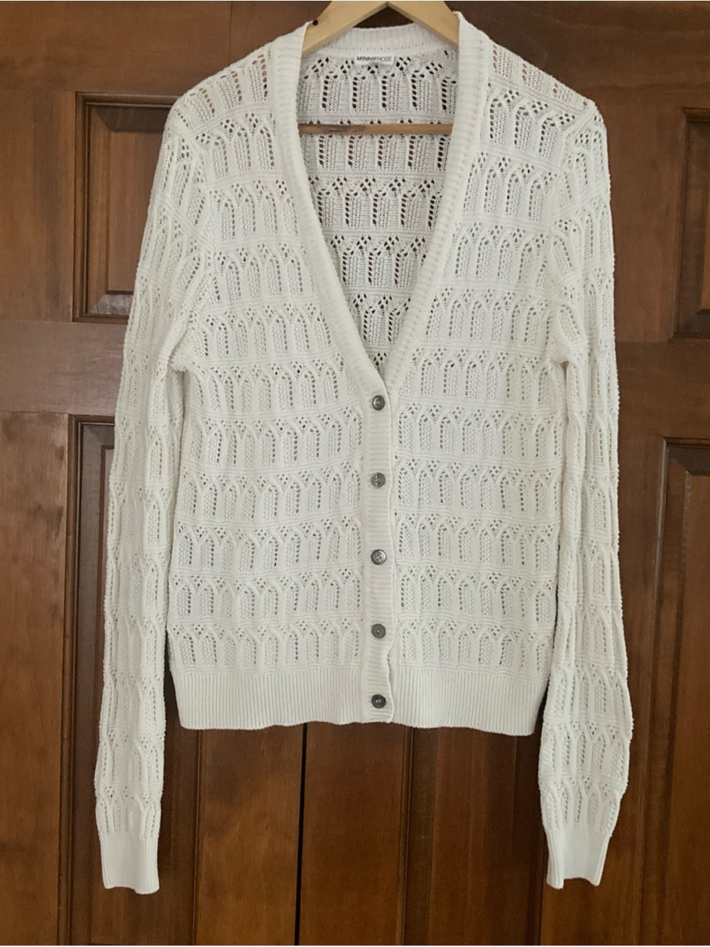 Minnie Rose white Pointelle V-Neck cotton cashmere Cardigan women’s medium